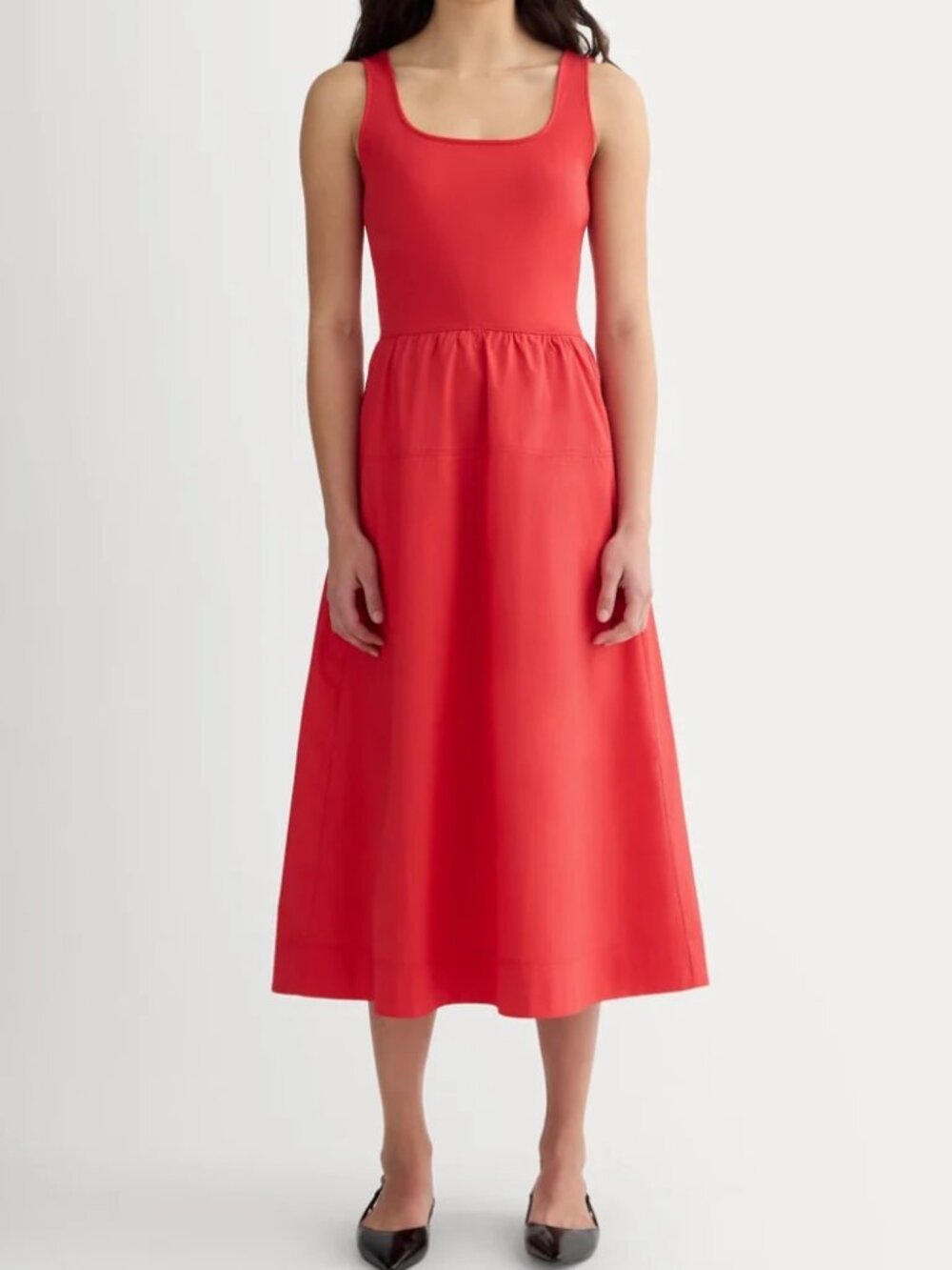 Everlane The Form Riviera Dress Pockets Size Medium Red Stretch Supima Cotton